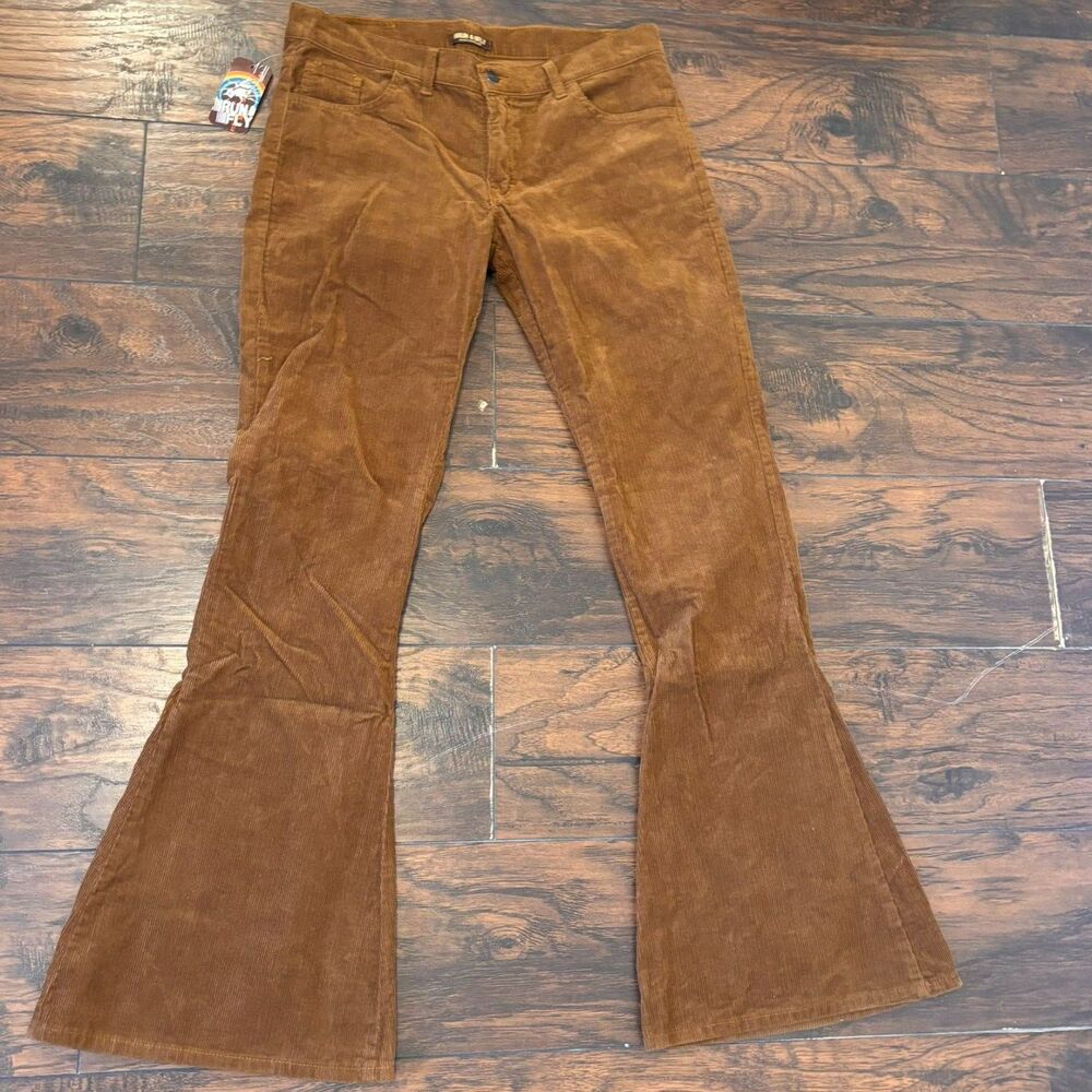 New with Tag Run & Fly size 34L Brown 'Tobacco' Corduroy Bell Bottom 70s Pants